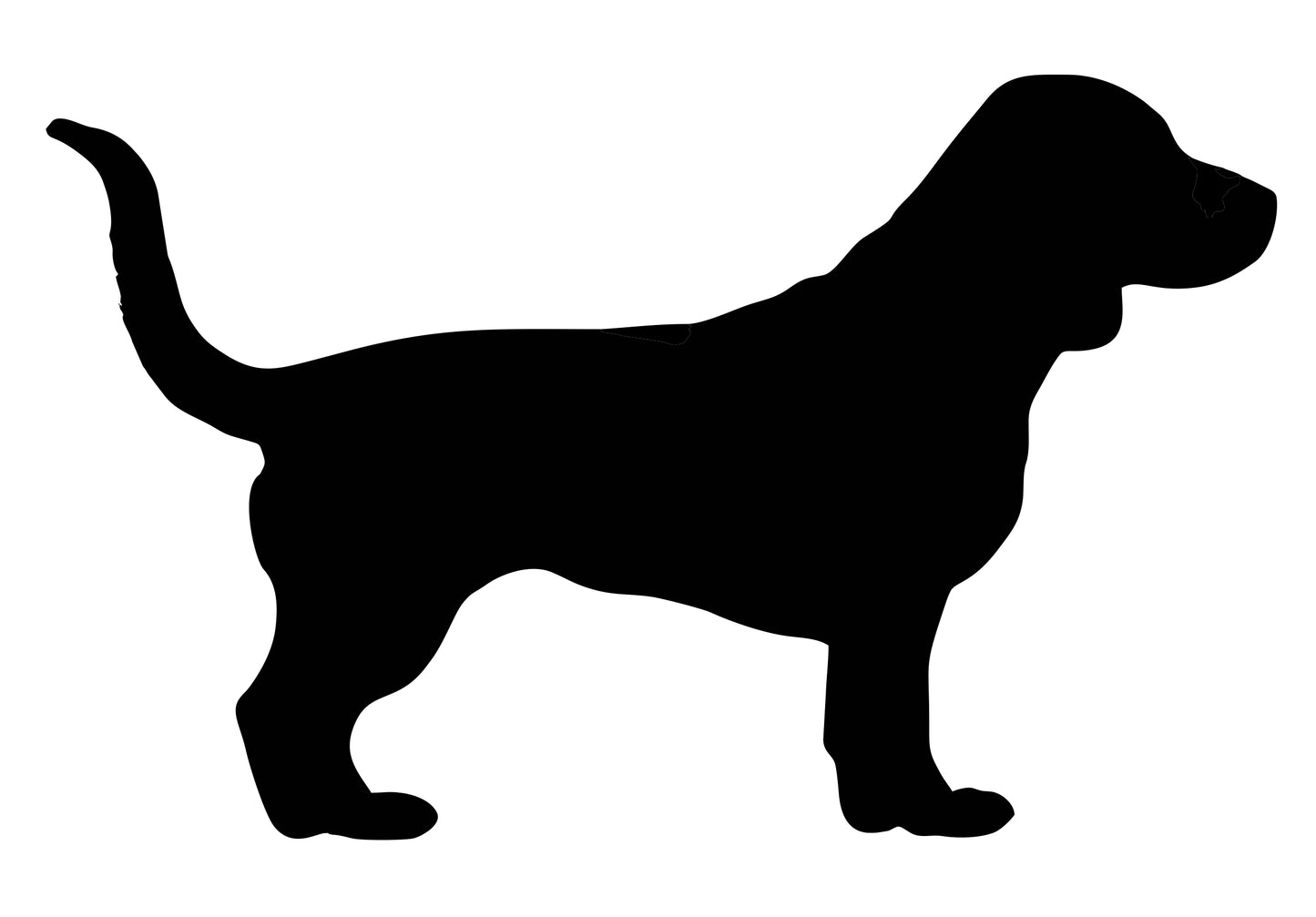 A high-quality black vinyl sticker featuring the silhouette of a Beagle dog. Durable and weatherproof, this sticker is perfect for cars, laptops, and other smooth surfaces. Also available in white for dark surfaces.